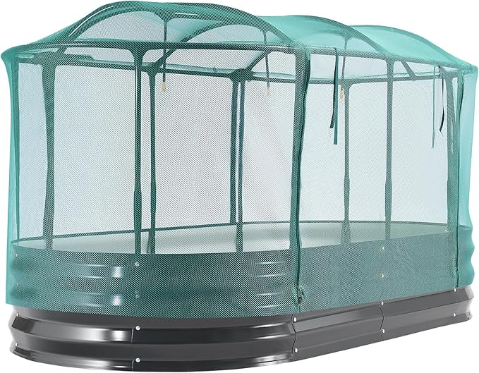 VEVOR 6x3x1FT Metal Raised Garden Bed Kit with Self Watering System and Mesh Cover Oval Outdoor Galvanized Planter Raised Beds for Gardening Planting Flowers Fruits Vegetables