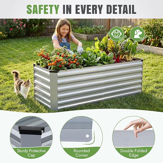 INNO STAGE 4x2x2ft Galvanized Raised Garden Bed Raised Garden Bed Kit-Metal Planter Box Outdoor Planting for Vegetables Fruits Herbs Flowers Silver