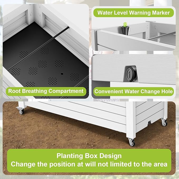 Raised Garden Bed with Wheels Drainage Holes Deformation-Resistant Easy to Assemble Waterproof Planter Boxes Outdoor Backyard Balcony