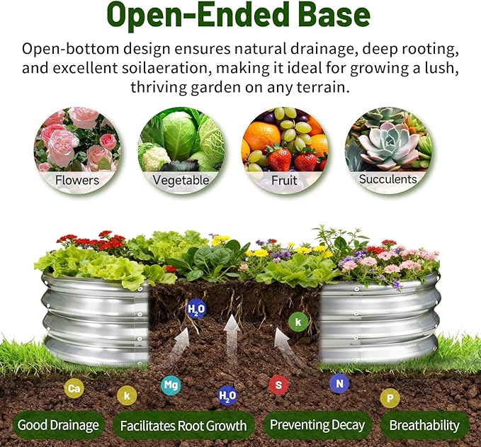 GOOZOO 2PC Galvanized Planter Raised Garden Beds 4x2x1ft Raised Garden Bed Kit for Gardening Outdoor Oval Metal Land Planter Box for Vegetables Fruits Flowers（Silver）