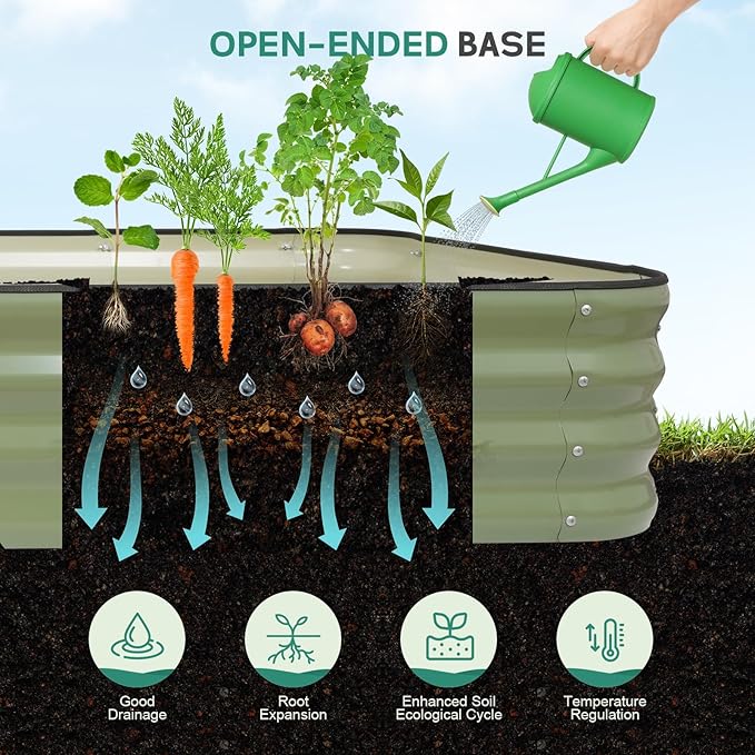 4 in 1Galvanized Raised Garden Bed - 5x3x1ft Modular Garden Planter Bed Outdoor | Steel Raised Bed Kit with Bracing Rods Gloves for Gardening Vegetables Fruits and Flowers (Green)