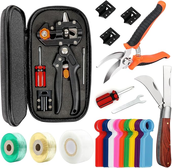 Upgrage Garden Grafting Tools 2 in 1 Garden Pruning Tools Including Grafting Knife Pruning Shears Replacement Blades Grafting Tapes and Labels for Plant Branch Fruit Tree Cutting Pruner Tool Kits