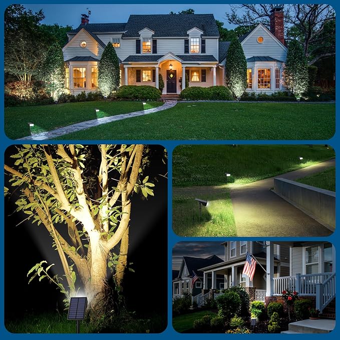 14 Pack Solar Spot Lights Outdoor with Auto ON/Off IP65 Solar Lights Outdoor with 4 Light Intensities. 2-in-1 Outdoor Solar Lights for Yard Gardens Flag and Pathways (Cool White)