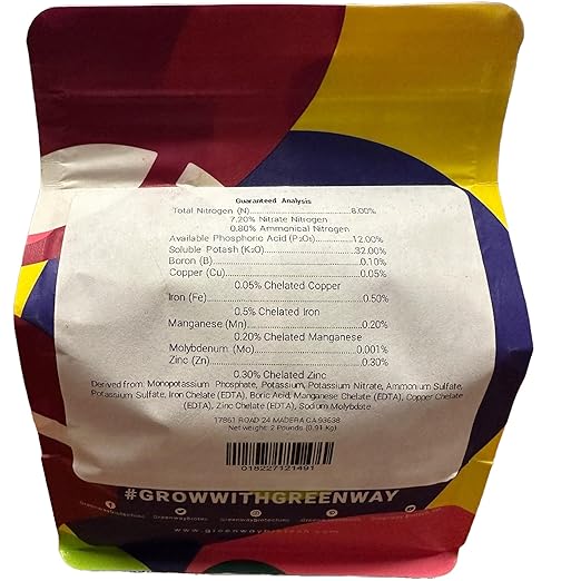 Greenway Biotech Inc. Strawberry Fertilizer 8-12-32 Powder - Water Soluble with Chelated Micronutrients for Strawberries Blueberries Raspberries - Sweeter Larger Fruit - Hydroponics &amp Soil - 2 LB