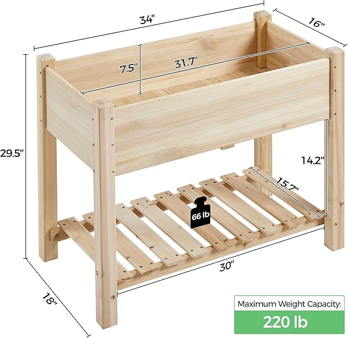Yaheetech 34x18x30in Horticulture Raised Garden Bed 2pcs Planter Box with Legs &amp Storage Shelf Wooden Elevated Vegetable Growing Bed for Flower/Herb/Backyard/Patio/Balcony