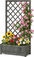 Wooden Raised Garden Bed with Trellis 47 Outdoor Planter Box for Climbing Plants Vertical Modern Gray Garden Planter for Vegetables Flowers &amp Vines Lattice Plant Support for Patio Yard Balcon