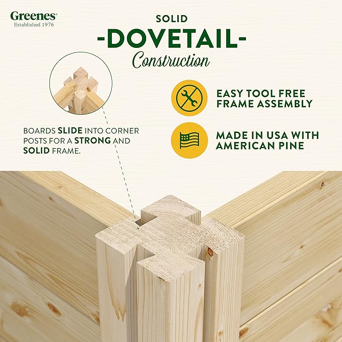 Greenes Fence Original Pine Raised Garden Bed 4' x 4' x 7 - Made in USA with American Pine