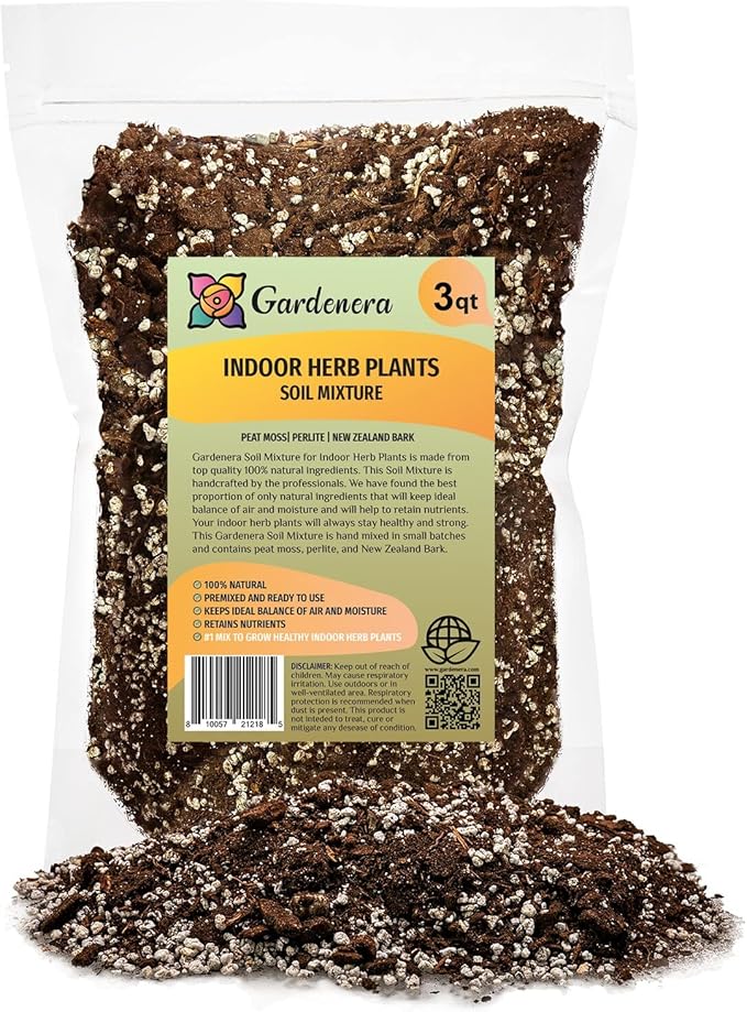 Gardenera Indoor Herb Planters Soil - Specially Blended Mixture for Growing Kitchen Herbs 3 Quart Bag
