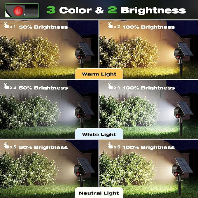 nipify 4 Pack Solar Lights Outdoor Waterproof 3 CCT Solar Spot Lights with 2 Brightness Landscape Spotlights for Outside Garden Yard Trees