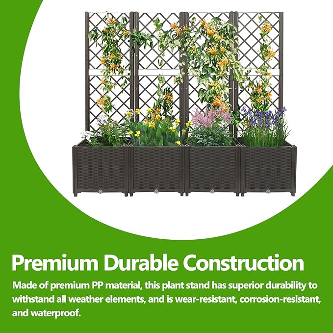 4 PCS Planter with Trellis 63 L x 15.7 W x 56 H Planters for Climbing Plants - Interlocking Design Raised Garden Bed Planter Boxes Outdoor Plant Box for Backyards Terraces Vegetables Flowers