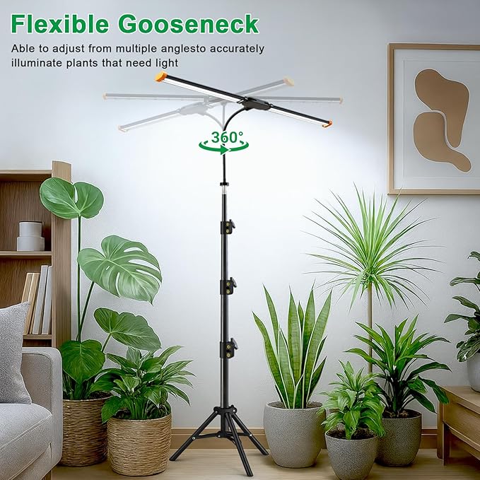 YEOLEH Floor Lamp Grow Light for Large Tall Plants Indoor 6000K White Full Spectrum Plant Growing Light with Red Blue LED Foldable Light Strip Dimmable &amp Timer Function Height 17-62‘’ (100 Wa
