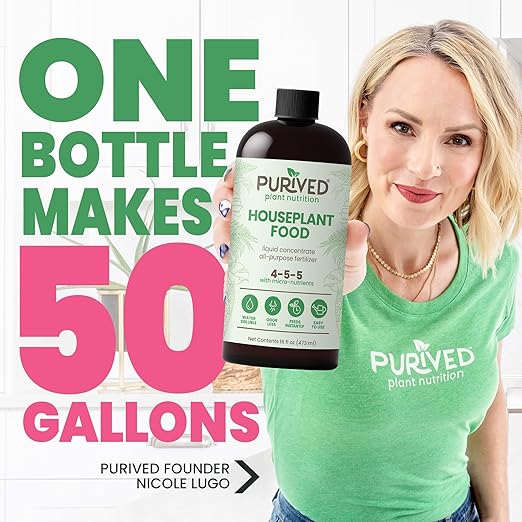 Purived 16oz All-Purpose Liquid Plant Fertilizer - Makes 50 Gallons for Indoor Houseplants All-Natural Groundwater Safe Made in USA