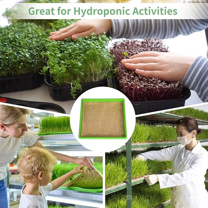 16 Pcs Jute Grow Mat and Tray Set 8 Quality Jute Mats 10 X 10 8 Reusable Trays Absorbent Organic Growing Kit for Hydroponic Indoor Cultivation Breathable