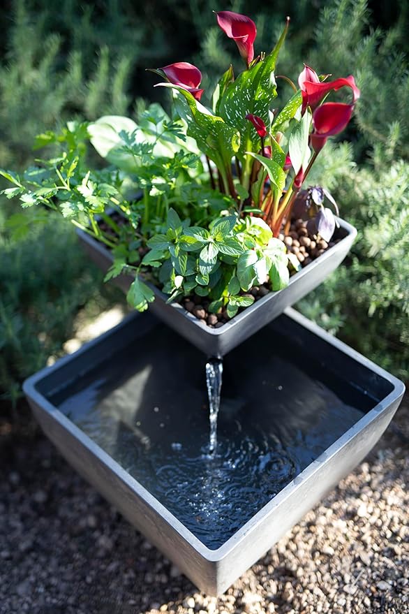 AquaSprouts Fountain: Hydroponic Aquaponic Water Garden Kit Charcoal 8 Gallons