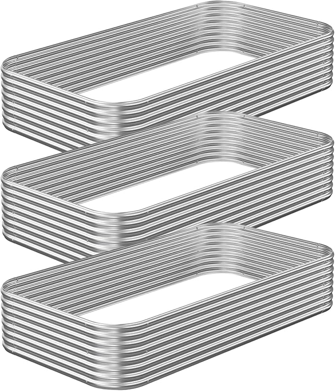 3 Pack Raised Beds for Gardening Corrugated Galvanized Steel Raised Garden Bed Outdoor Metal Above Ground Garden Bed for Vegetables and Flowers-4x2FT