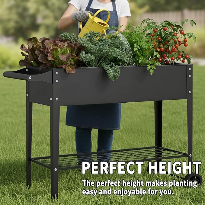 Elevate 2Pcs 32 Tall Raised Garden Bed with WheelPlanter Box for BackyardOutdoor Garden Patio Balcony 400lb CapacityBlack