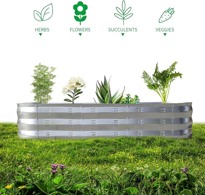 GADI Raised Garden Bed Kit 2Pack Galvanized Metal Planter Boxs Designed for Easy DIY and Cleaning Not Twist Or Rot(Silver)