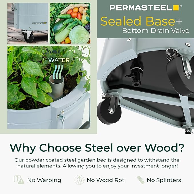 Permasteel Self-Watering Garden Bed Rolling Planter for Vegetables Flowers Herbs and Fruit Outdoor Indoor Caster Wheels Blue