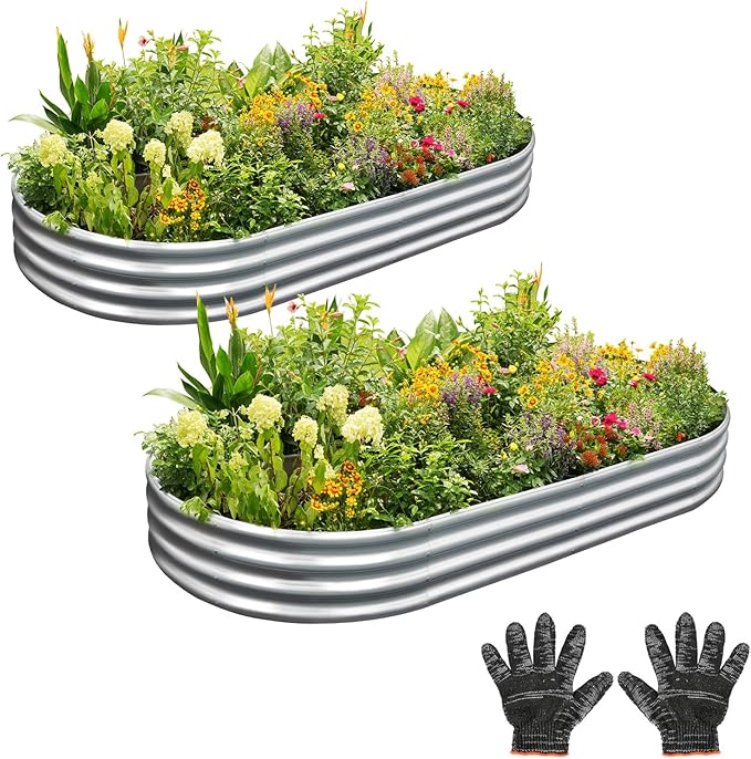 Garden 2Pcs 4x2x1ft Galvanized Raised Garden Bed Kit - Metal Planter Boxes for Vegetables/Herbs/Flowers Heavy-Duty Steel Outdoor Garden Box with Reinforced Edges