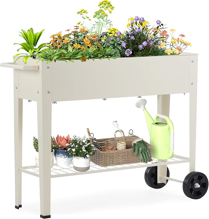DDK Outdoor Heavy Duty Metal Raised Garden Bed with Legs (Milk White)
