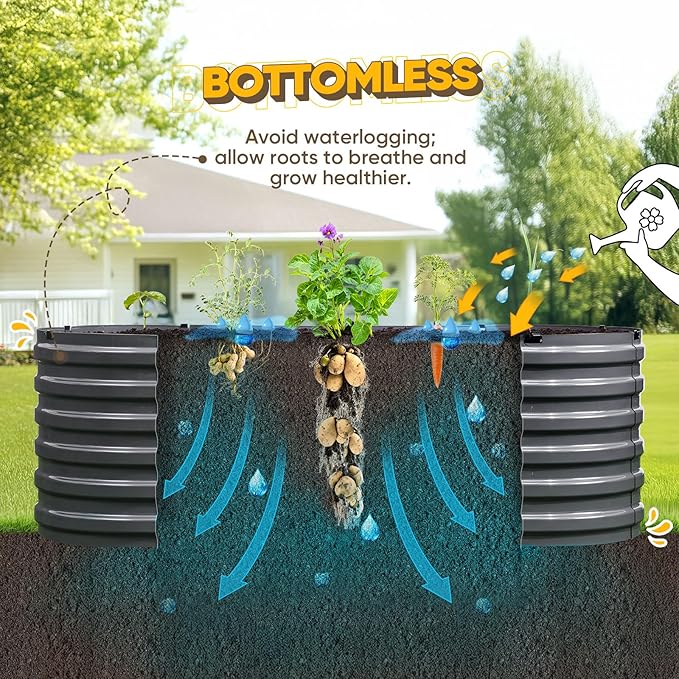 KING BIRD Raised Garden Bed Kit 2025 Upgraded Quick-Setup Galvanized Planter Garden Box Outdoor for Gardening Vegetables Flowers 74x36x23 in Dark Grey