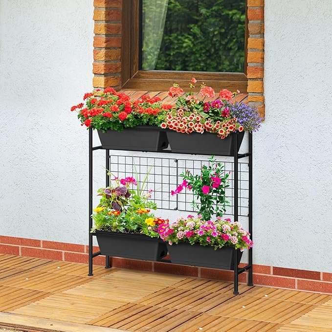 Raised Garden Beds with Legs Elevated Garden Planter Boxes with Trellis Raised Flower Boxes Patio Balcony Herb Garden Planter Beds Outdoor for Flowers Vegetables Gray