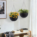 13.4 inch Self Watering Hanging Rattan Planter Large Capacity Root Rot Resistant Water Storage with Water Level Indicator Dual Use for Indoor Balcony Decoration (Pack of 2 Black)