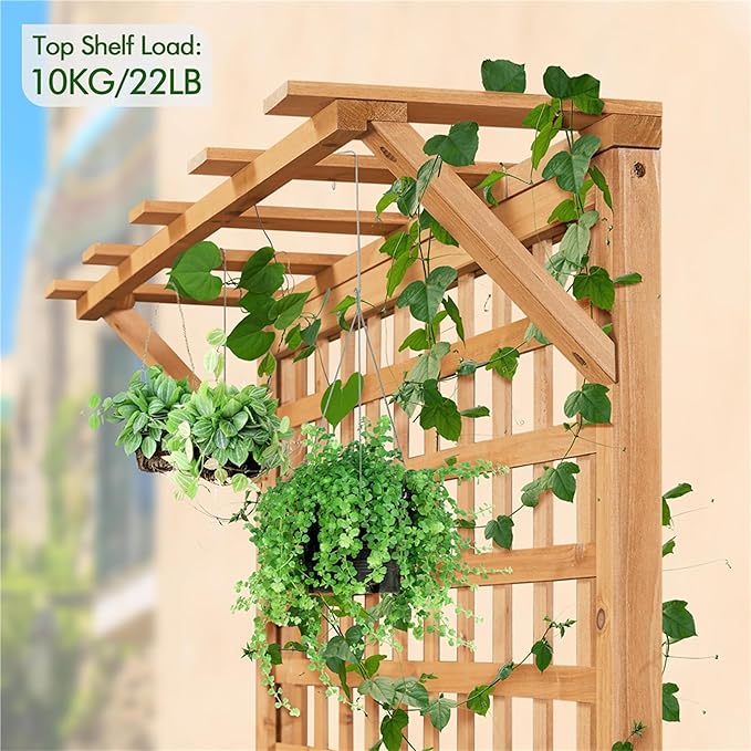 Yaheetech 72 H Garden Planter with Trellis for Vine Climbing Horticultural Plants Yard Box Outdoor w/Drainage Holes Garden Planter Bed for Flowers Herbs Light Brown
