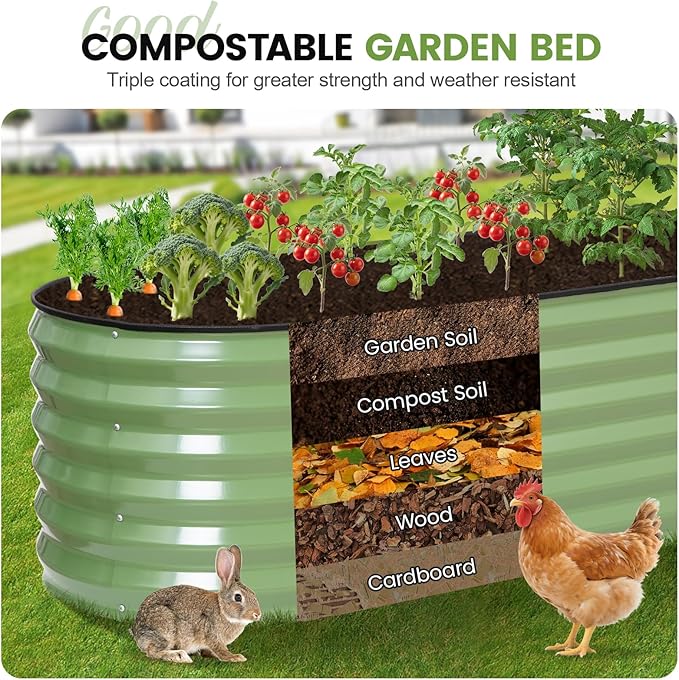 G GOOD GAIN Raised Garden Beds - 4x2x1.4ft Galvanized Planter Boxes Kit with Protective Tape &amp Gloves &amp Tools | Oval Metal Outdoor Raised Bed for Gardening Vegetables Fruits Flowers Herbs