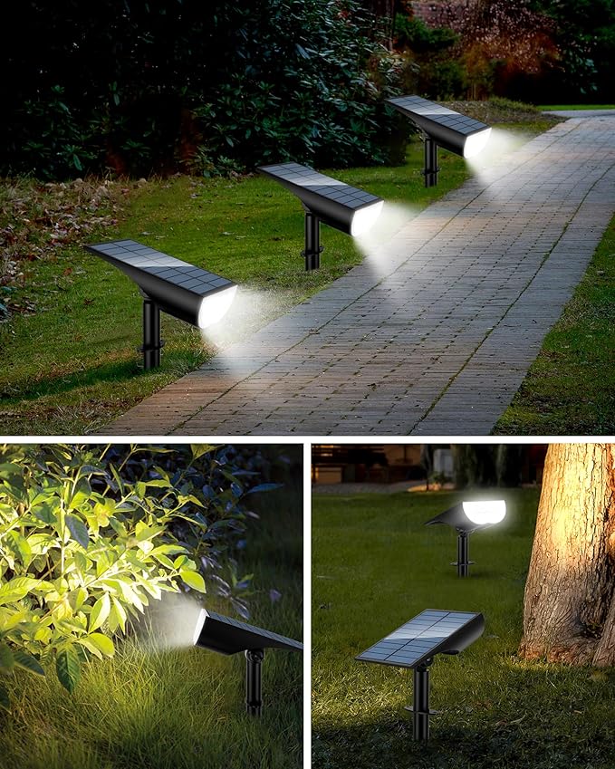 Solar Spot Lights Outdoor Solar Lights Outdoor Waterproof IP65 3 Brightness Modes Dusk to Dawn Landscape Spotlights for Yard Garden Pathway Tree Decoration Cool White 6 Pack