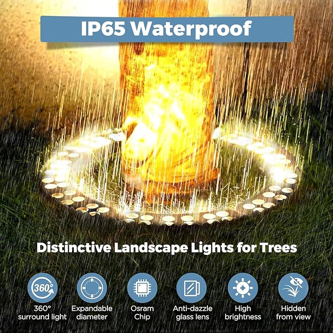Gardencoin Outdoor Ring Tree Lights 72W LED Landscape Uplighting for Trees 3000K Warm White Low Voltage IP65 Waterproof 15.35 Inner Diameter DC24V Driver Included 10080 Lumens Set of 6