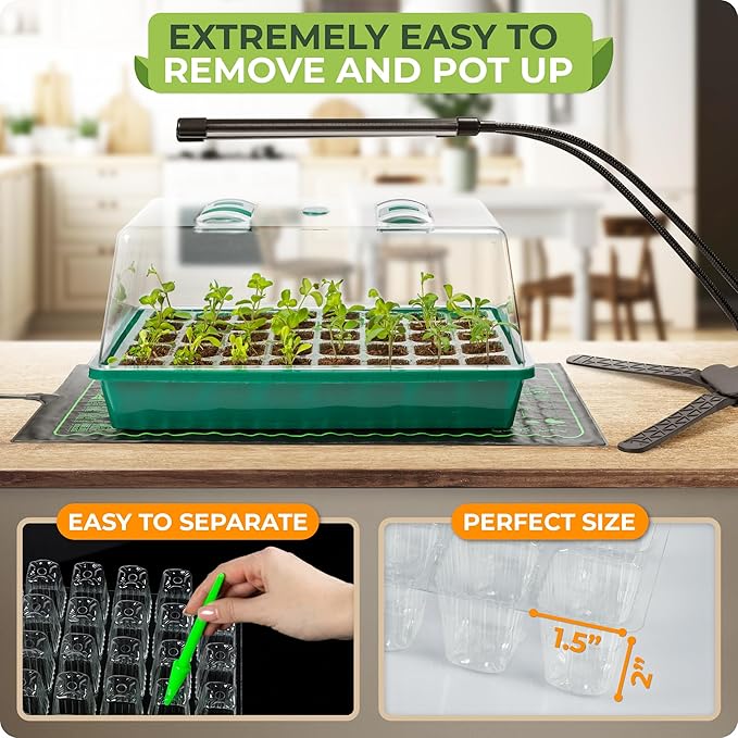 CARPATHEN Seed Starter Tray with Grow Lights and Heating Mat - 40 Cell Plant Germination Tray with 4.7 Humidity Dome Seed Starter Kit for Indoor Seed Starting and Propagation