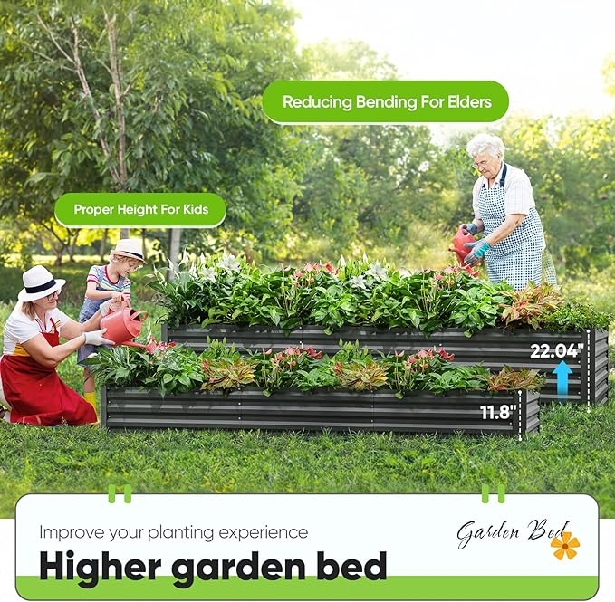 Quictent Raised Garden Bed Galvanized Raised Beds for Gardening Vegetables with Cover 8x4x2 ft Metal Planter Box Outdoor Use Green