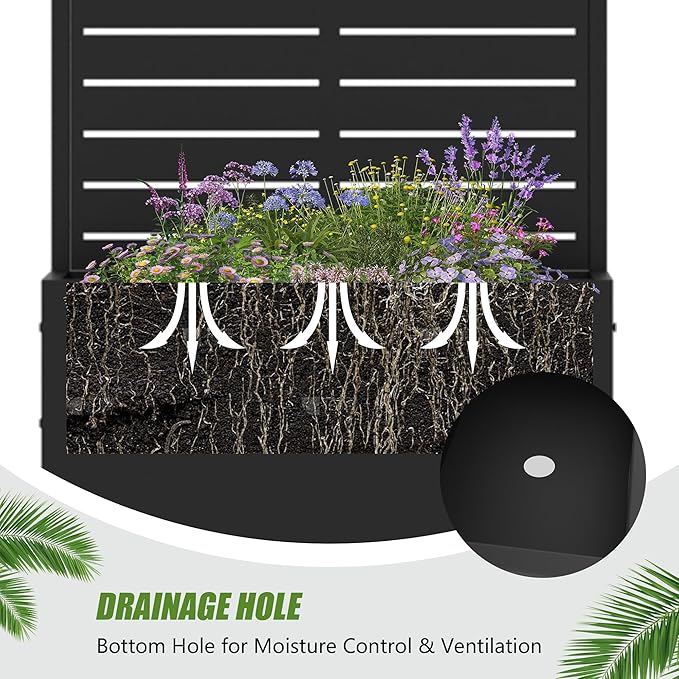 Casaphoria 47x24 Metal Raised Garden Bed with Trellis(2 Pack) Outdoor Planter Box with Wheels &amp Drainage Holes for Climbing Plants Flowers Elevated Garden Kit with Privacy Screen Black-Louve