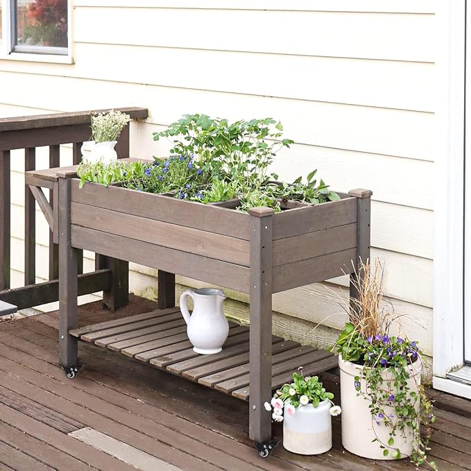 Aivituvin Raised Garden Bed Elevated Wood Planter Box with Legs Stand for Backyard Patio Balcony w/Bed Liner for Vegetables Flower Herb