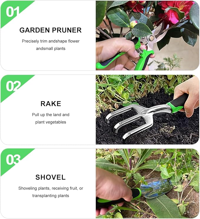 Garden Tools 8-Piece Gardening Hand Tools Gardening Tools Set Cultivators with Rust-ProofStainless Steel Aluminum Alloy Material Gardening Supplies Set Ideal Gift