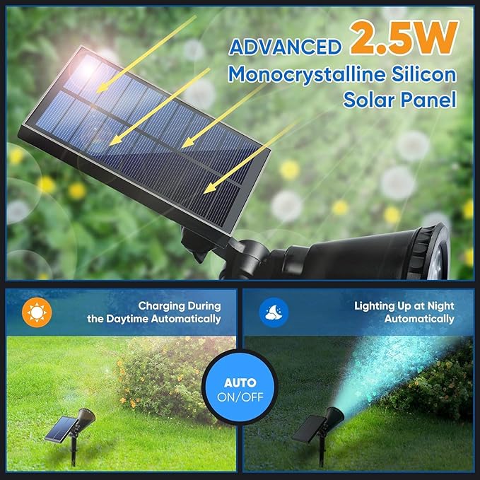 KEV Solar Spot Lights Outdoor18 LEDs Color Changing RGB Solar Flood Lights with 8 Modes &ampIPX65 WaterproofHalloween Solar Spotlight for Driveway/Backyard/Landscape/Tree(Multicolor2 Pack)