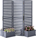 Outsunny Freestanding Outdoor Privacy Screen 4 Self-Draining Planters/Raised Garden Beds 3 Hinged Panels for Hot Tub Patio Backyard Deck Gray