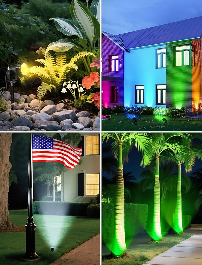 OurLeeme Lawn Flood Light Stake 2-in-1 Waterproof Outdoor Remote controlle Landscape Lighting Spotlight Wall Light for Yard Garden Driveway Pathway Pool (4 Pack)