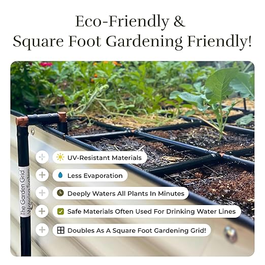 Garden Grid Watering System | Raised Garden Bed Drip Irrigation System – But Better | Pre-Assembled Waters Every Plant Evenly 1-Minute Setup | Square Foot Gardening Grid | US-Made (Standard 2x6)