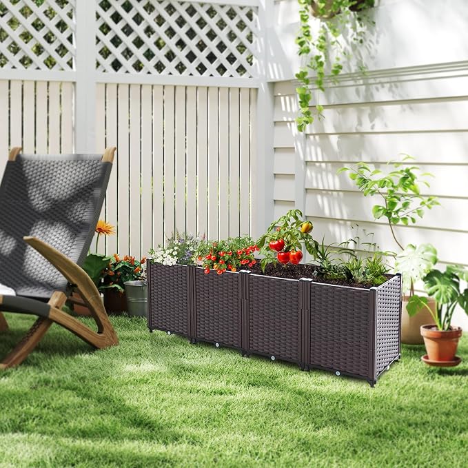 Raised Garden Bed Planters for Outdoor Plants Raised Beds for Gardening Plastic Planter Raised Beds for Planting Outdoor Plant Vegetables Flowers Fruits and Plants 63(L) x 15.7(W) x 20.4(H)
