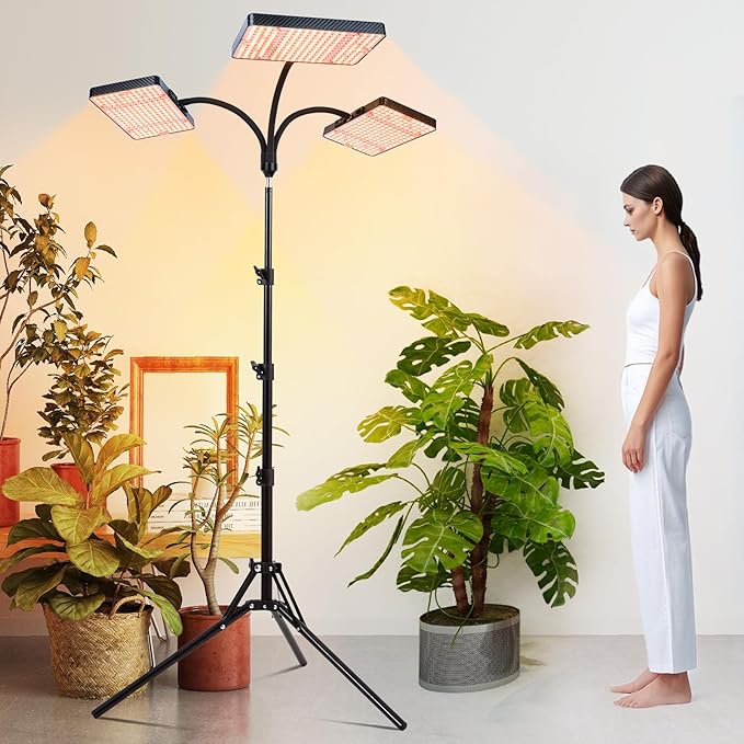 FECiDA 2026 3Head Grow Light with Stand 75 Watt Power Draw Bright and Big Coverage Grow Lights for Large Houseplants Bonsai Tree 4/8/12/16/20 Hr Timer 24-72 Height Adjustable 360° Gooseneck