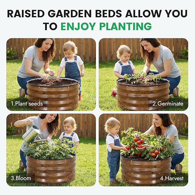 INNO STAG 3 Pcs Round Galvanized Raised Garden Bed — 2×2×1ft Planter Box Outdoor Raised Beds Kit for Gardening Vegetables Fruits Herbs and Flowers Grain