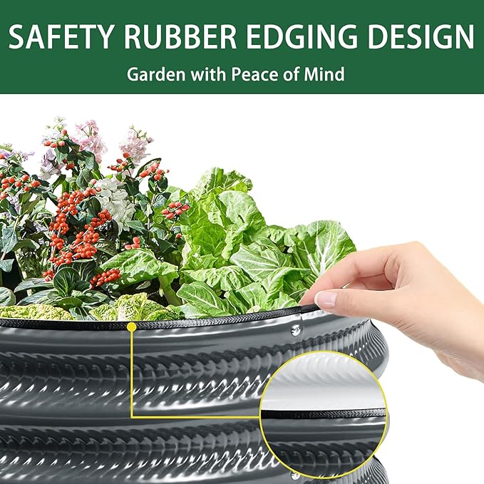 2 Pcs 2x2X1 ft Metal Galvanized Round Raised Garden Bed Kit Outdoor Cream White Planter Garden Bed Raised Box for Vegetables Fruits Flowers &amp Herbs
