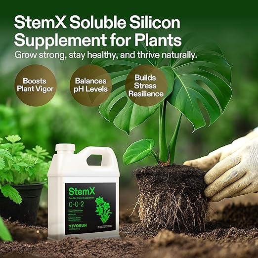 VIVOSUN StemX (0-0-2) Silica for Plants Soluble Liquid Silicon Plant Supplement Fertilizer Nutrient Solution for Strong Stems and Healthy Leaves Boost Resilience pH Balance 32 oz