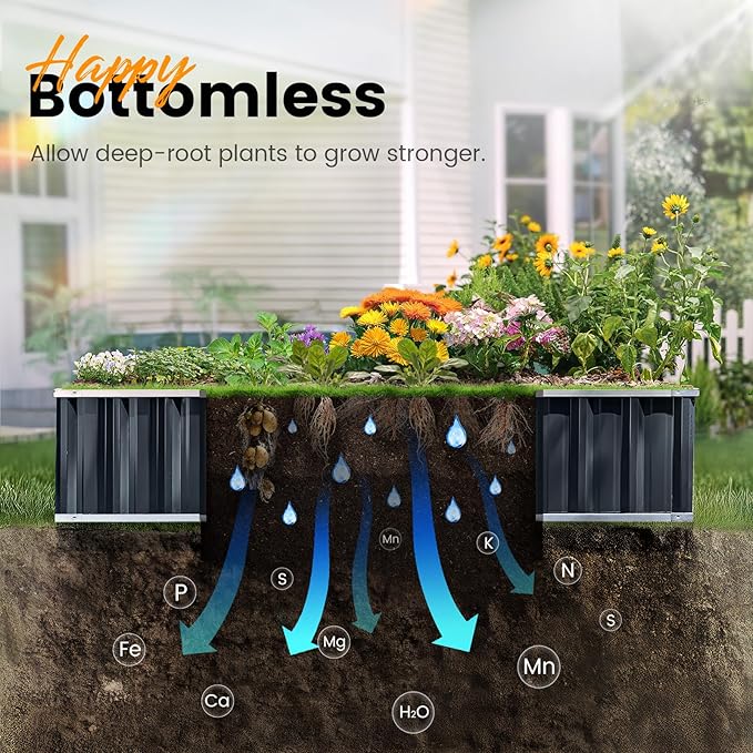KING BIRD Raised Garden Bed 68 x 36 x 12 (2 Packs) Galvanized Steel Metal Outdoor Planter Kit Box for Vegetables Flowers Fruits and Herbs Dark Grey