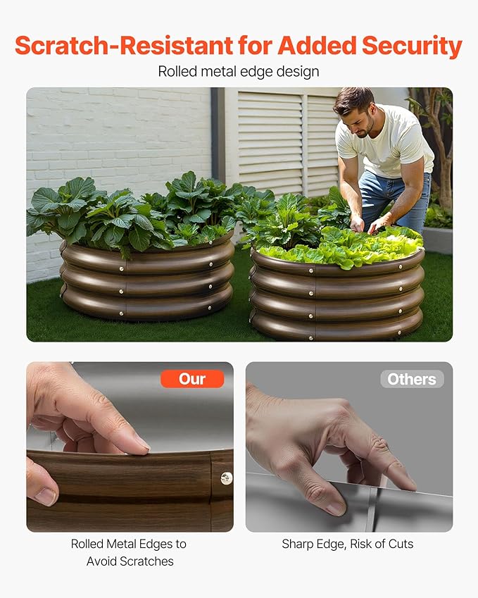VEVOR 3 Pcs 2x2x1ft Round Galvanized Raised Garden Bed Kit Outdoor Metal Raised Beds for Gardening Vegetables Easy Assembly Garden Planter Box for Flowers Fruits with Open Base