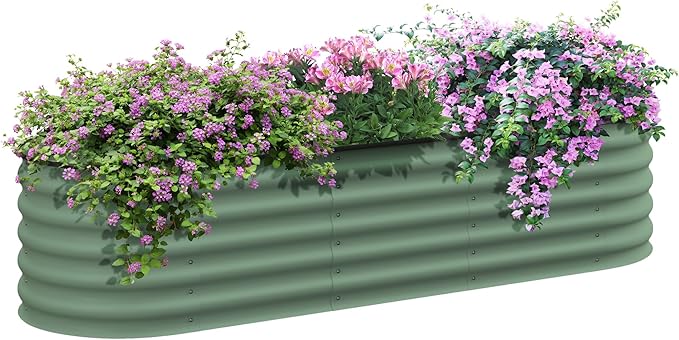6.5' x 2' x 1.4' Galvanized Raised Garden Bed Kit Outdoor Metal Elevated Planter Box with Safety Edging Easy DIY Stock Tank for Growing Flowers Herbs Vegetables Green