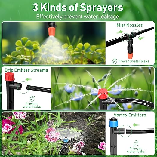 246FT Drip Irrigation System Automatic Drip Irrigation Kit with 1/2 Main Tube &amp 1/4 Branch Tubing Adjustable Drip Emitters Garden Watering System for Flower Bed Raised Beds Lawn Greenhouse