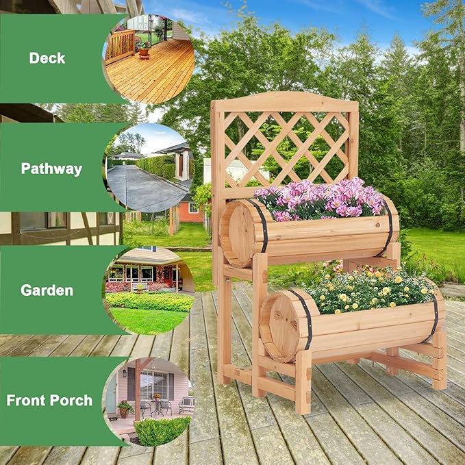 Outdoor Wood Raised Garden Bed Raised Planter Box Planter with Trellis Elevated Garden Bed for Gardening Vegetables Flowers Climbing Plants Growing Garden Balcony Patio Yard